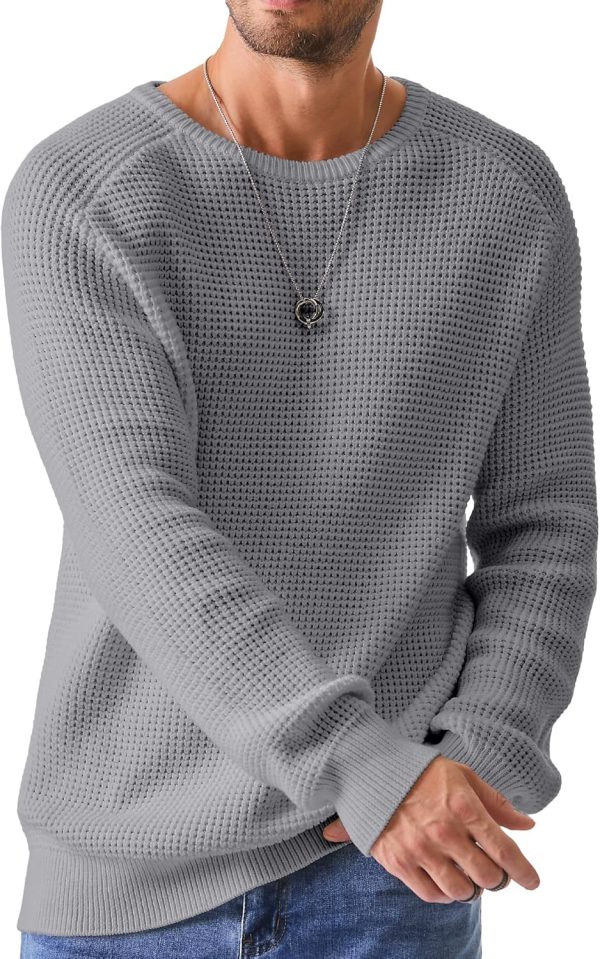 JMIERR Men's Crewneck Pullover Sweater Waffle Textured Knitted Sweaters Casual Loose Fit Sweaters with Ribbing Edge - Image 97
