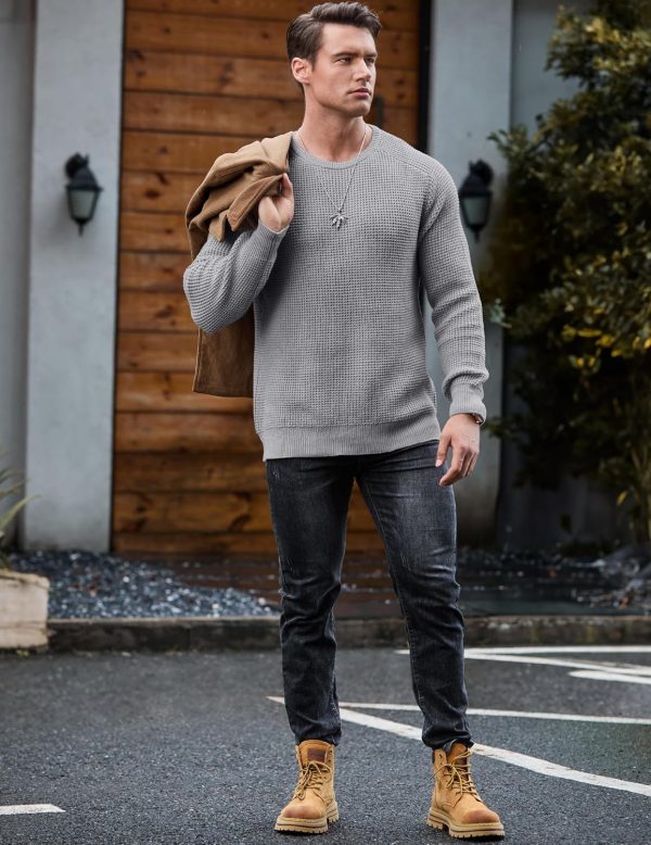 JMIERR Men's Crewneck Pullover Sweater Waffle Textured Knitted Sweaters Casual Loose Fit Sweaters with Ribbing Edge - Image 99