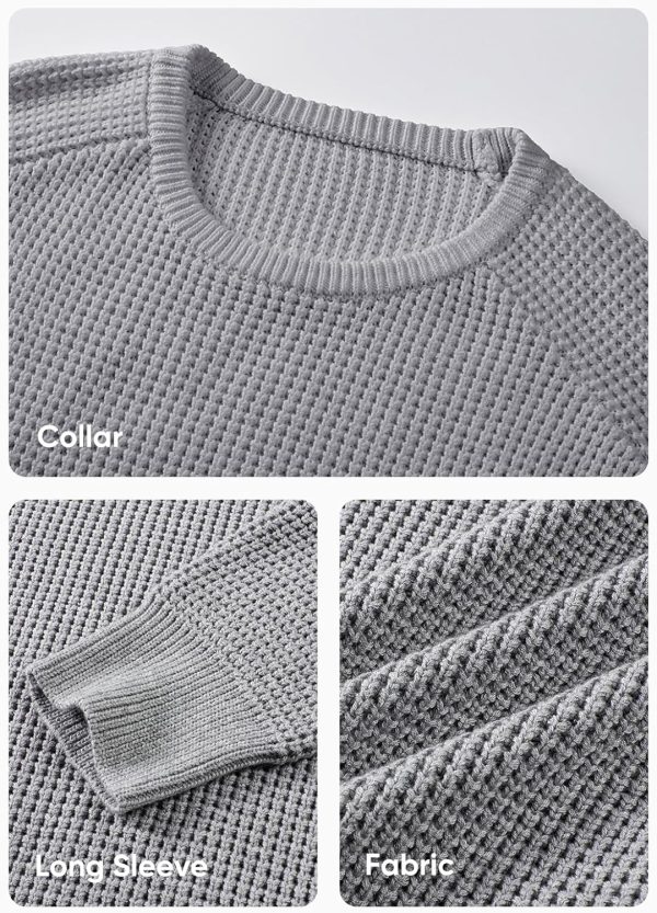 JMIERR Men's Crewneck Pullover Sweater Waffle Textured Knitted Sweaters Casual Loose Fit Sweaters with Ribbing Edge - Image 100
