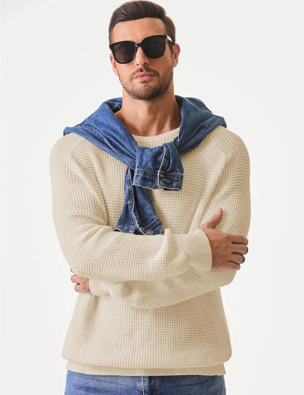 JMIERR Men's Crewneck Pullover Sweater Waffle Textured Knitted Sweaters Casual Loose Fit Sweaters with Ribbing Edge - Image 107