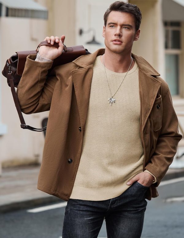 JMIERR Men's Crewneck Pullover Sweater Waffle Textured Knitted Sweaters Casual Loose Fit Sweaters with Ribbing Edge - Image 108