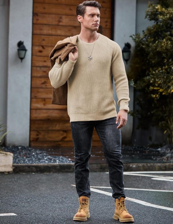 JMIERR Men's Crewneck Pullover Sweater Waffle Textured Knitted Sweaters Casual Loose Fit Sweaters with Ribbing Edge - Image 109