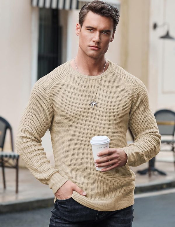 JMIERR Men's Crewneck Pullover Sweater Waffle Textured Knitted Sweaters Casual Loose Fit Sweaters with Ribbing Edge - Image 110