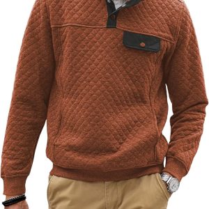 JMIERR Men's Quilted Sweatshirt Casual Long Sleeve Outdoor Stand Collar Button Pullover Sweatshirts