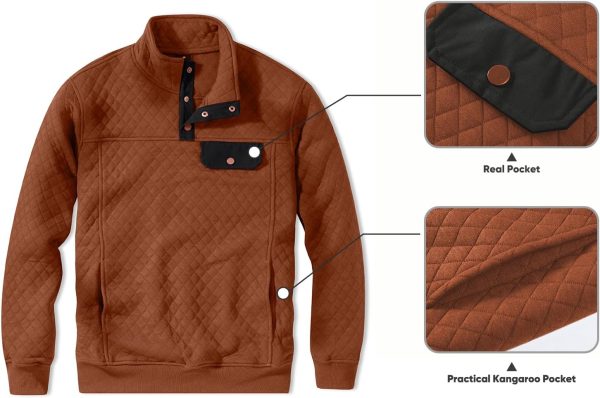 JMIERR Men's Quilted Sweatshirt Casual Long Sleeve Outdoor Stand Collar Button Pullover Sweatshirts - Image 5