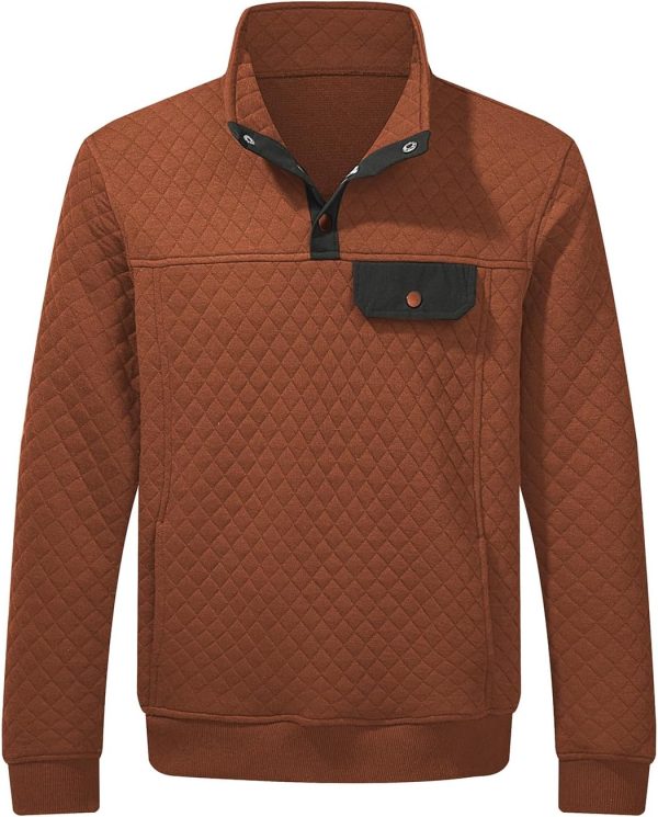 JMIERR Men's Quilted Sweatshirt Casual Long Sleeve Outdoor Stand Collar Button Pullover Sweatshirts - Image 6