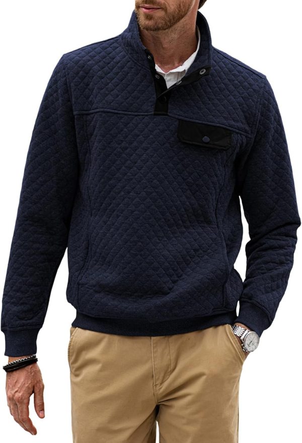 JMIERR Men's Quilted Sweatshirt Casual Long Sleeve Outdoor Stand Collar Button Pullover Sweatshirts - Image 9