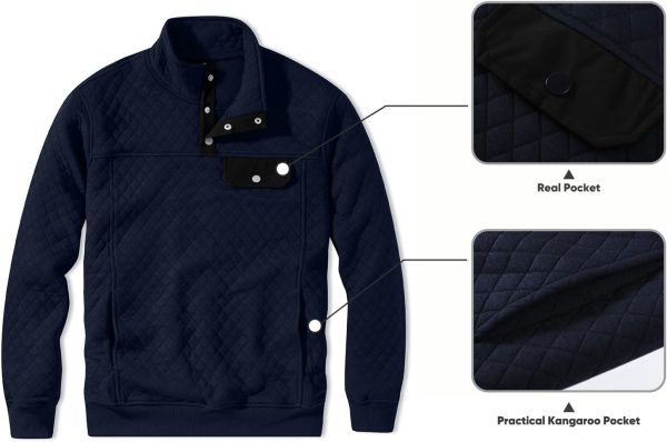 JMIERR Men's Quilted Sweatshirt Casual Long Sleeve Outdoor Stand Collar Button Pullover Sweatshirts - Image 13