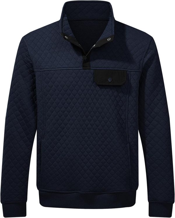 JMIERR Men's Quilted Sweatshirt Casual Long Sleeve Outdoor Stand Collar Button Pullover Sweatshirts - Image 14