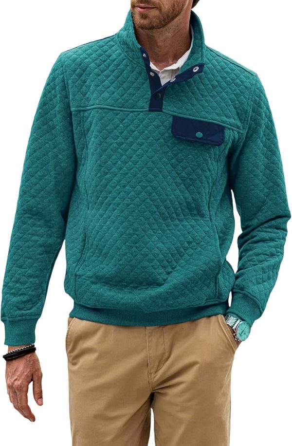 JMIERR Men's Quilted Sweatshirt Casual Long Sleeve Outdoor Stand Collar Button Pullover Sweatshirts - Image 17