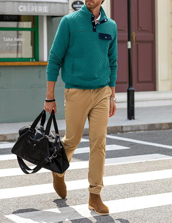 JMIERR Men's Quilted Sweatshirt Casual Long Sleeve Outdoor Stand Collar Button Pullover Sweatshirts - Image 20