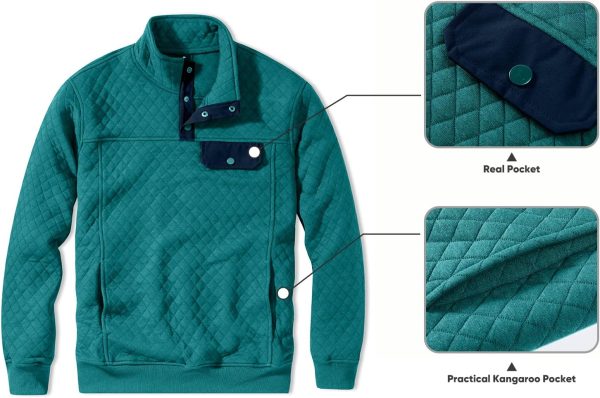 JMIERR Men's Quilted Sweatshirt Casual Long Sleeve Outdoor Stand Collar Button Pullover Sweatshirts - Image 21