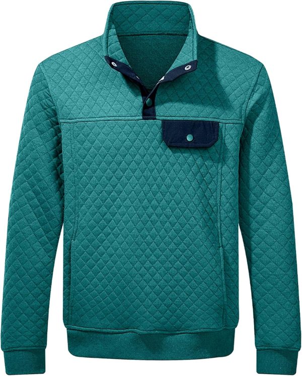 JMIERR Men's Quilted Sweatshirt Casual Long Sleeve Outdoor Stand Collar Button Pullover Sweatshirts - Image 22