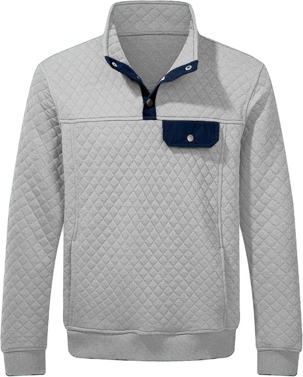 JMIERR Men's Quilted Sweatshirt Casual Long Sleeve Outdoor Stand Collar Button Pullover Sweatshirts - Image 30