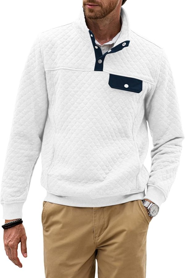 JMIERR Men's Quilted Sweatshirt Casual Long Sleeve Outdoor Stand Collar Button Pullover Sweatshirts - Image 33