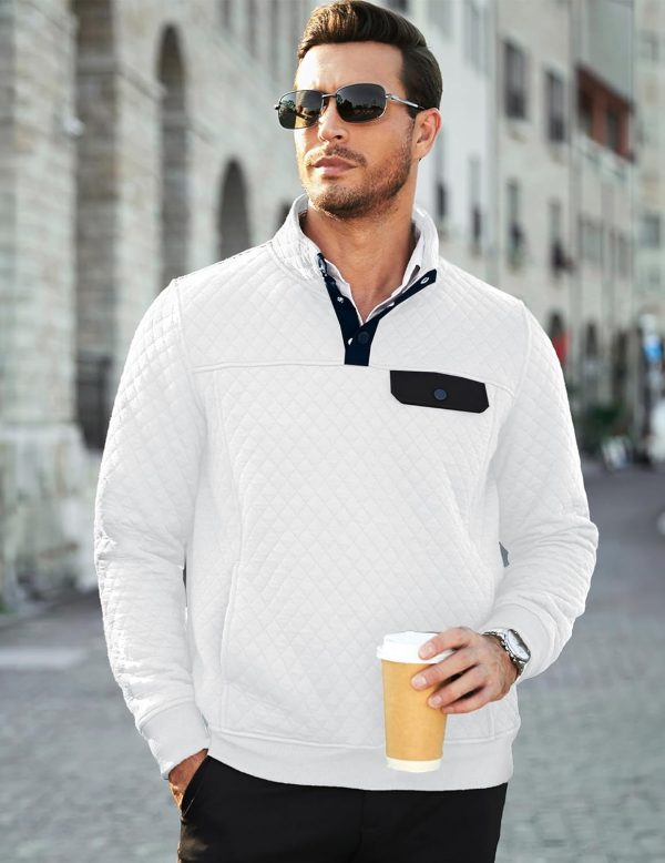 JMIERR Men's Quilted Sweatshirt Casual Long Sleeve Outdoor Stand Collar Button Pullover Sweatshirts - Image 34