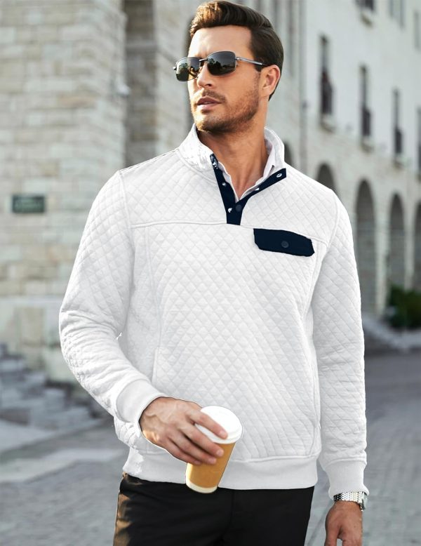 JMIERR Men's Quilted Sweatshirt Casual Long Sleeve Outdoor Stand Collar Button Pullover Sweatshirts - Image 35