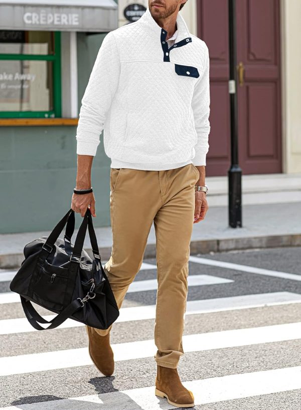 JMIERR Men's Quilted Sweatshirt Casual Long Sleeve Outdoor Stand Collar Button Pullover Sweatshirts - Image 36