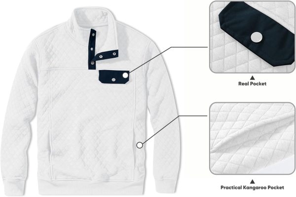 JMIERR Men's Quilted Sweatshirt Casual Long Sleeve Outdoor Stand Collar Button Pullover Sweatshirts - Image 37