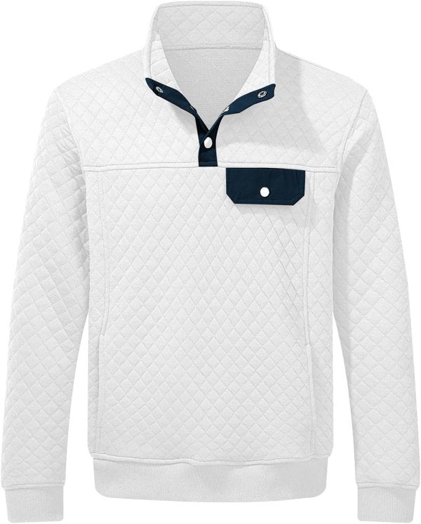 JMIERR Men's Quilted Sweatshirt Casual Long Sleeve Outdoor Stand Collar Button Pullover Sweatshirts - Image 38