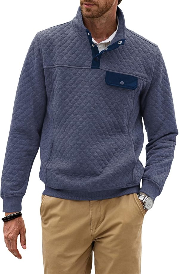 JMIERR Men's Quilted Sweatshirt Casual Long Sleeve Outdoor Stand Collar Button Pullover Sweatshirts - Image 41