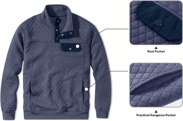 JMIERR Men's Quilted Sweatshirt Casual Long Sleeve Outdoor Stand Collar Button Pullover Sweatshirts - Image 45