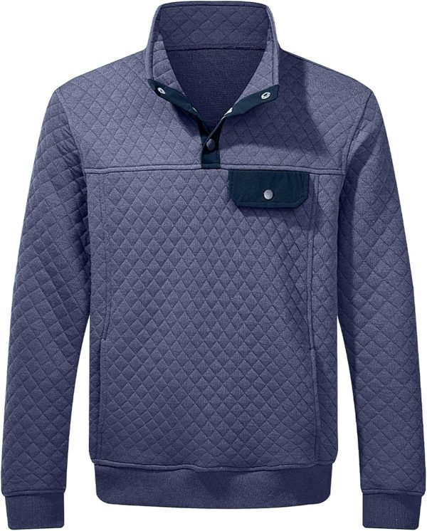 JMIERR Men's Quilted Sweatshirt Casual Long Sleeve Outdoor Stand Collar Button Pullover Sweatshirts - Image 46