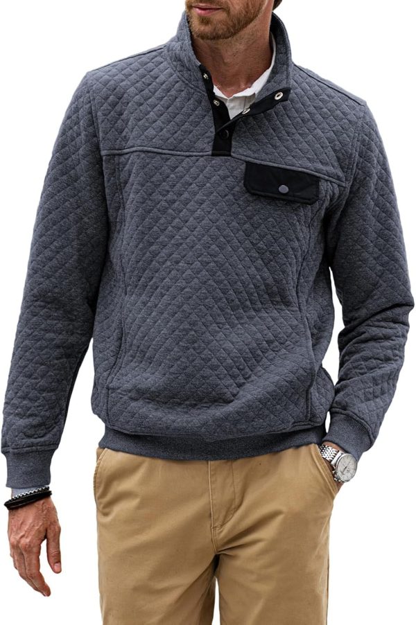 JMIERR Men's Quilted Sweatshirt Casual Long Sleeve Outdoor Stand Collar Button Pullover Sweatshirts - Image 49