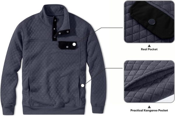 JMIERR Men's Quilted Sweatshirt Casual Long Sleeve Outdoor Stand Collar Button Pullover Sweatshirts - Image 53