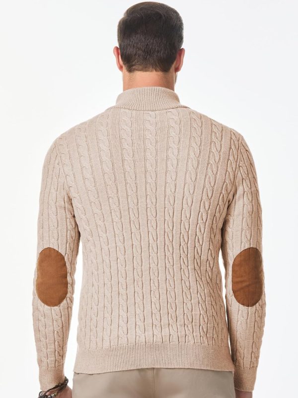 JMIERR Men's Cable Knit Pullover Sweater Casual Long Sleeve Stand Collar Button Knitted Sweaters - Image 2