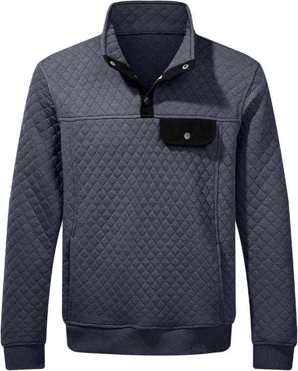 JMIERR Men's Quilted Sweatshirt Casual Long Sleeve Outdoor Stand Collar Button Pullover Sweatshirts - Image 54