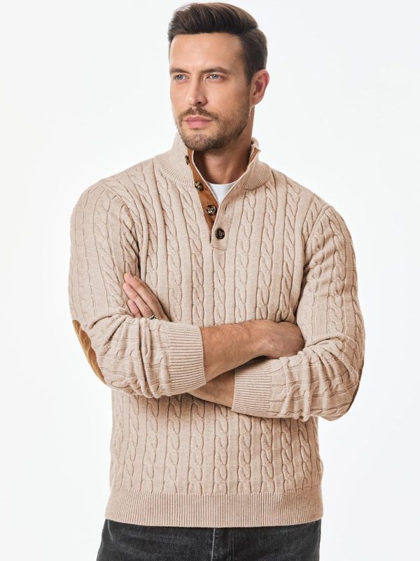 JMIERR Men's Cable Knit Pullover Sweater Casual Long Sleeve Stand Collar Button Knitted Sweaters - Image 4