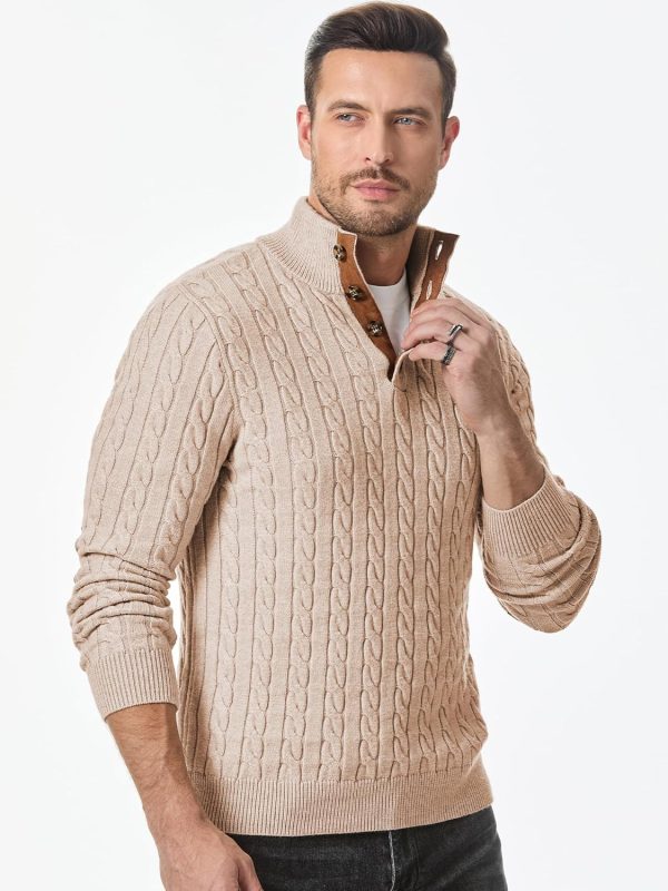 JMIERR Men's Cable Knit Pullover Sweater Casual Long Sleeve Stand Collar Button Knitted Sweaters - Image 7