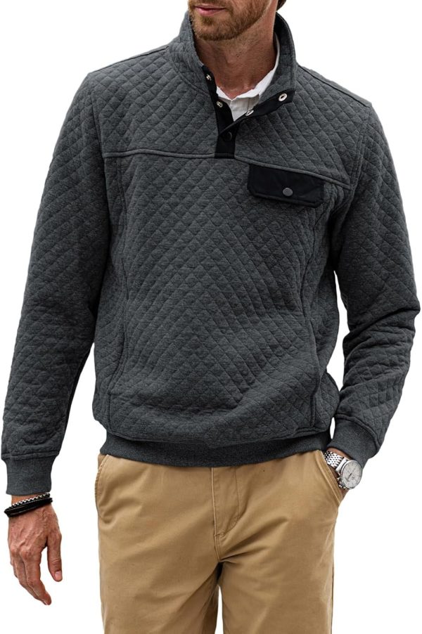 JMIERR Men's Quilted Sweatshirt Casual Long Sleeve Outdoor Stand Collar Button Pullover Sweatshirts - Image 57