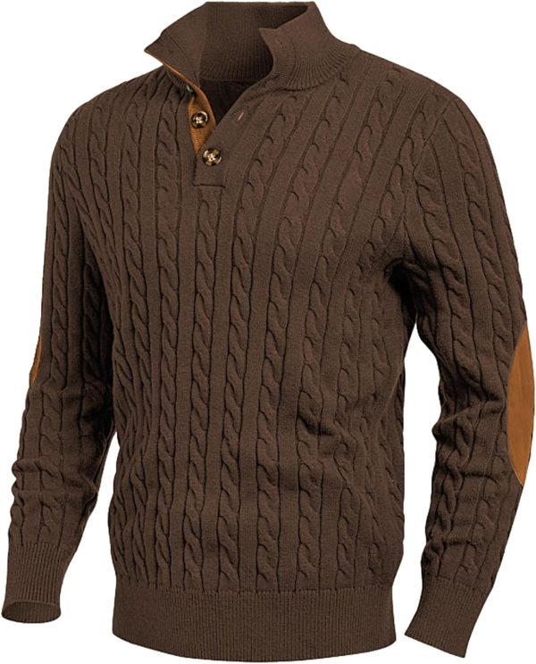 JMIERR Men's Cable Knit Pullover Sweater Casual Long Sleeve Stand Collar Button Knitted Sweaters - Image 9