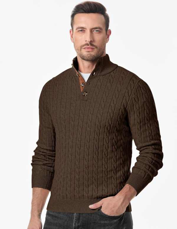 JMIERR Men's Cable Knit Pullover Sweater Casual Long Sleeve Stand Collar Button Knitted Sweaters - Image 11