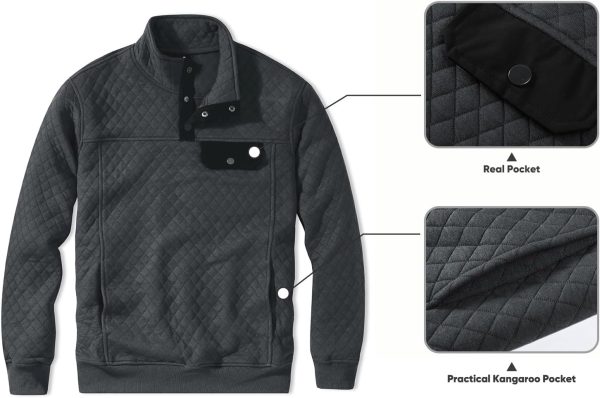 JMIERR Men's Quilted Sweatshirt Casual Long Sleeve Outdoor Stand Collar Button Pullover Sweatshirts - Image 61