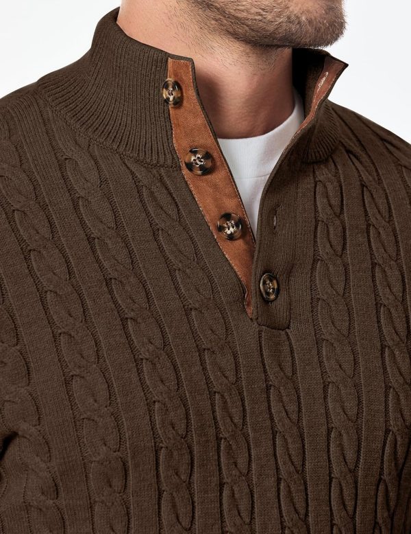 JMIERR Men's Cable Knit Pullover Sweater Casual Long Sleeve Stand Collar Button Knitted Sweaters - Image 13