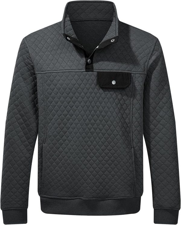 JMIERR Men's Quilted Sweatshirt Casual Long Sleeve Outdoor Stand Collar Button Pullover Sweatshirts - Image 62