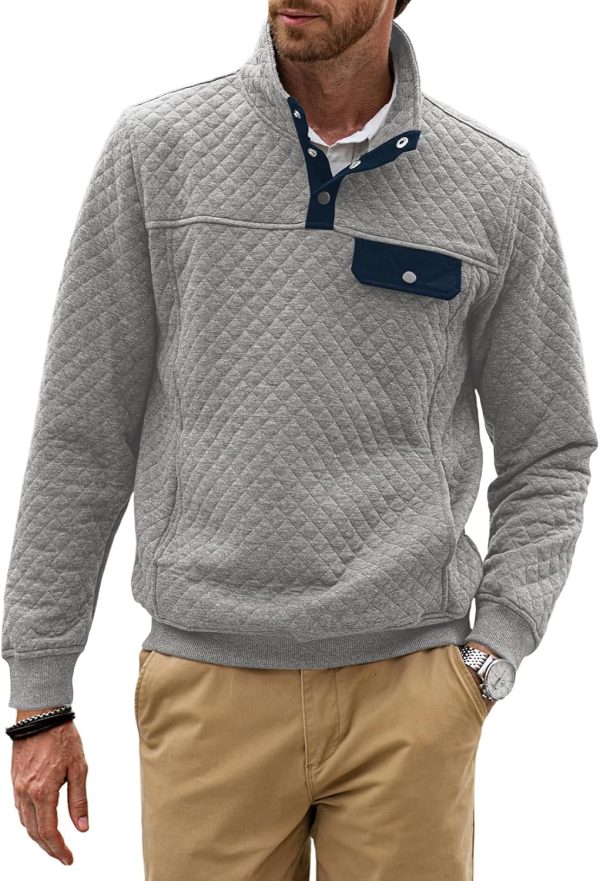 JMIERR Men's Quilted Sweatshirt Casual Long Sleeve Outdoor Stand Collar Button Pullover Sweatshirts - Image 65