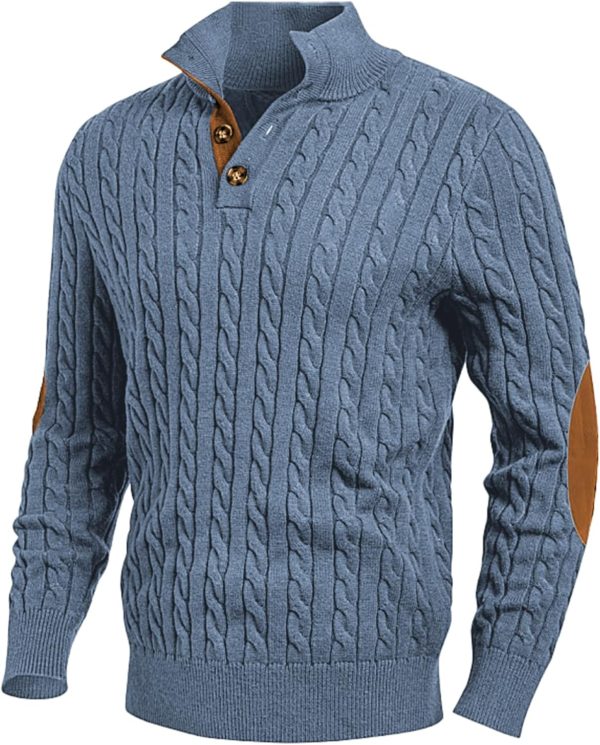 JMIERR Men's Cable Knit Pullover Sweater Casual Long Sleeve Stand Collar Button Knitted Sweaters - Image 17
