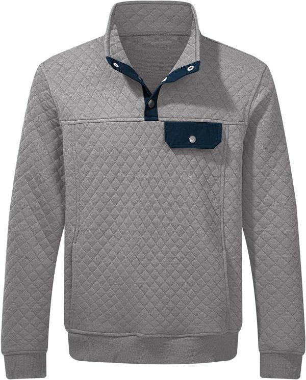 JMIERR Men's Quilted Sweatshirt Casual Long Sleeve Outdoor Stand Collar Button Pullover Sweatshirts - Image 70