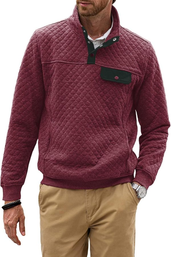 JMIERR Men's Quilted Sweatshirt Casual Long Sleeve Outdoor Stand Collar Button Pullover Sweatshirts - Image 73