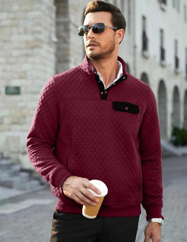 JMIERR Men's Quilted Sweatshirt Casual Long Sleeve Outdoor Stand Collar Button Pullover Sweatshirts - Image 75
