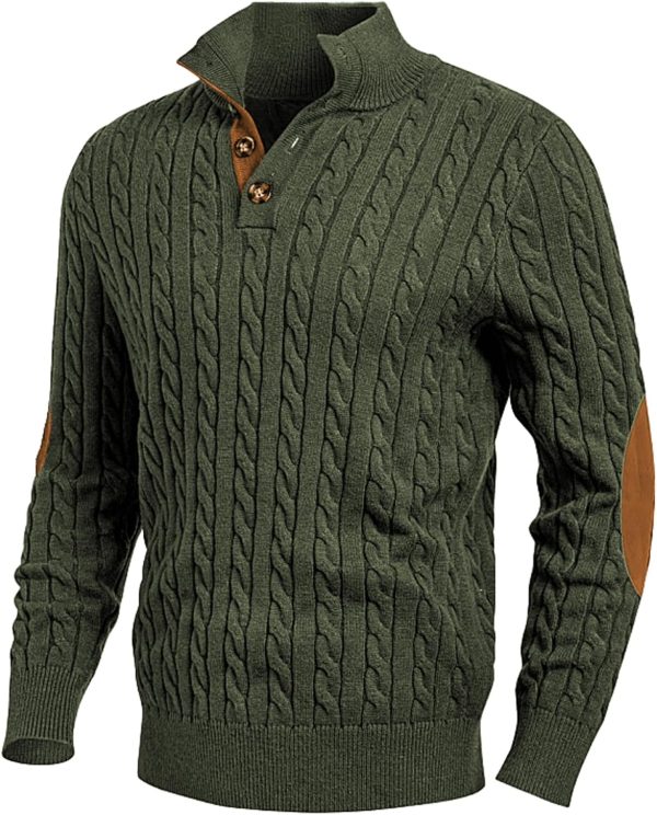 JMIERR Men's Cable Knit Pullover Sweater Casual Long Sleeve Stand Collar Button Knitted Sweaters - Image 25