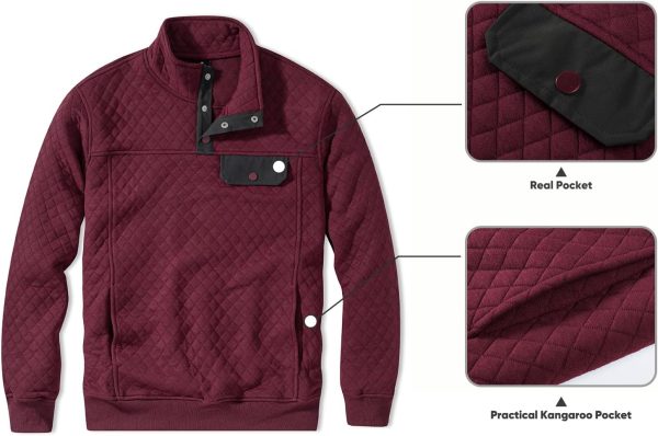 JMIERR Men's Quilted Sweatshirt Casual Long Sleeve Outdoor Stand Collar Button Pullover Sweatshirts - Image 77