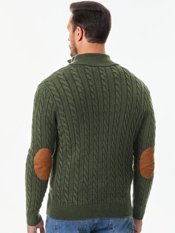 JMIERR Men's Cable Knit Pullover Sweater Casual Long Sleeve Stand Collar Button Knitted Sweaters - Image 26
