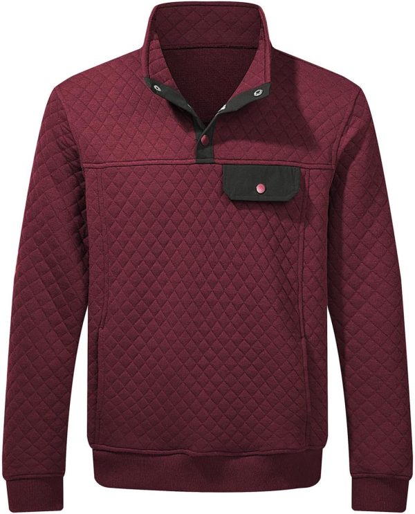 JMIERR Men's Quilted Sweatshirt Casual Long Sleeve Outdoor Stand Collar Button Pullover Sweatshirts - Image 78