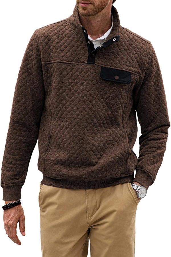 JMIERR Men's Quilted Sweatshirt Casual Long Sleeve Outdoor Stand Collar Button Pullover Sweatshirts - Image 81