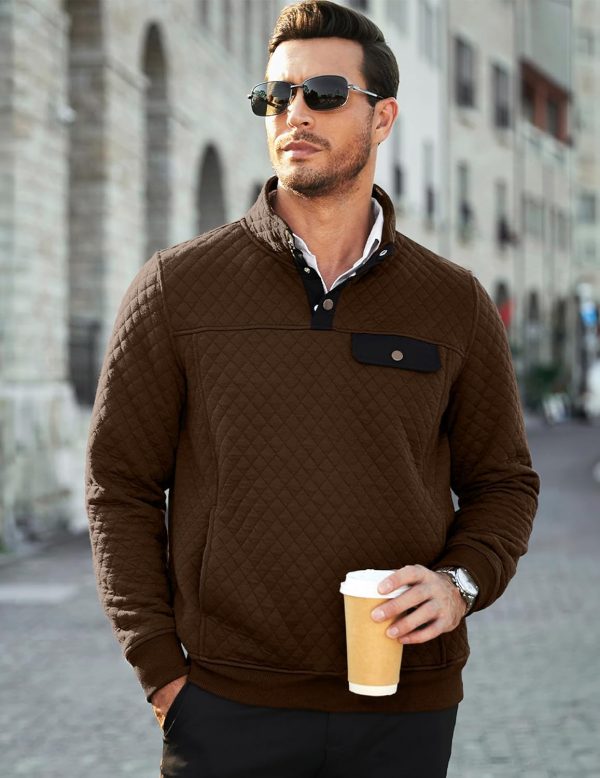 JMIERR Men's Quilted Sweatshirt Casual Long Sleeve Outdoor Stand Collar Button Pullover Sweatshirts - Image 82
